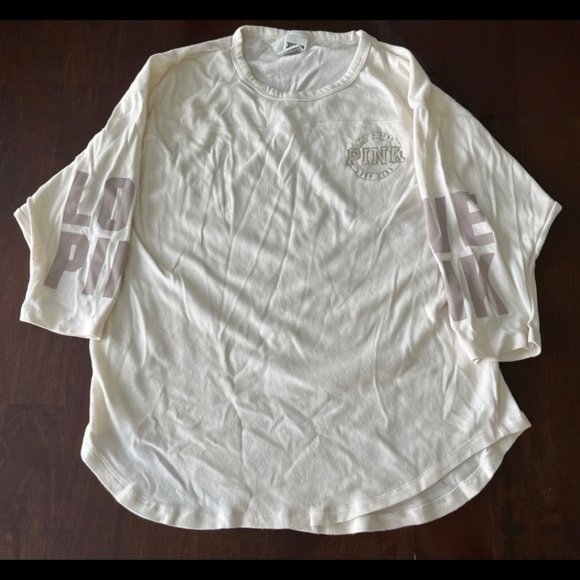 PINK Victoria's Secret Tops - PINK 3/4 Sleeve Cream Two-Tone Top